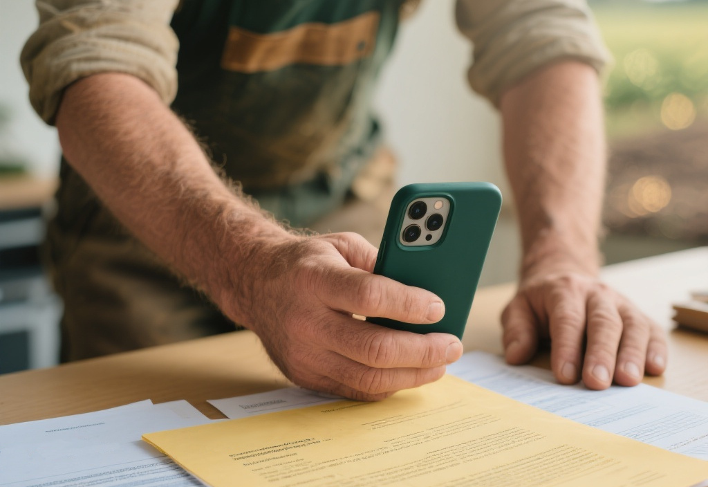 Farmer using FactFlow app on mobile device